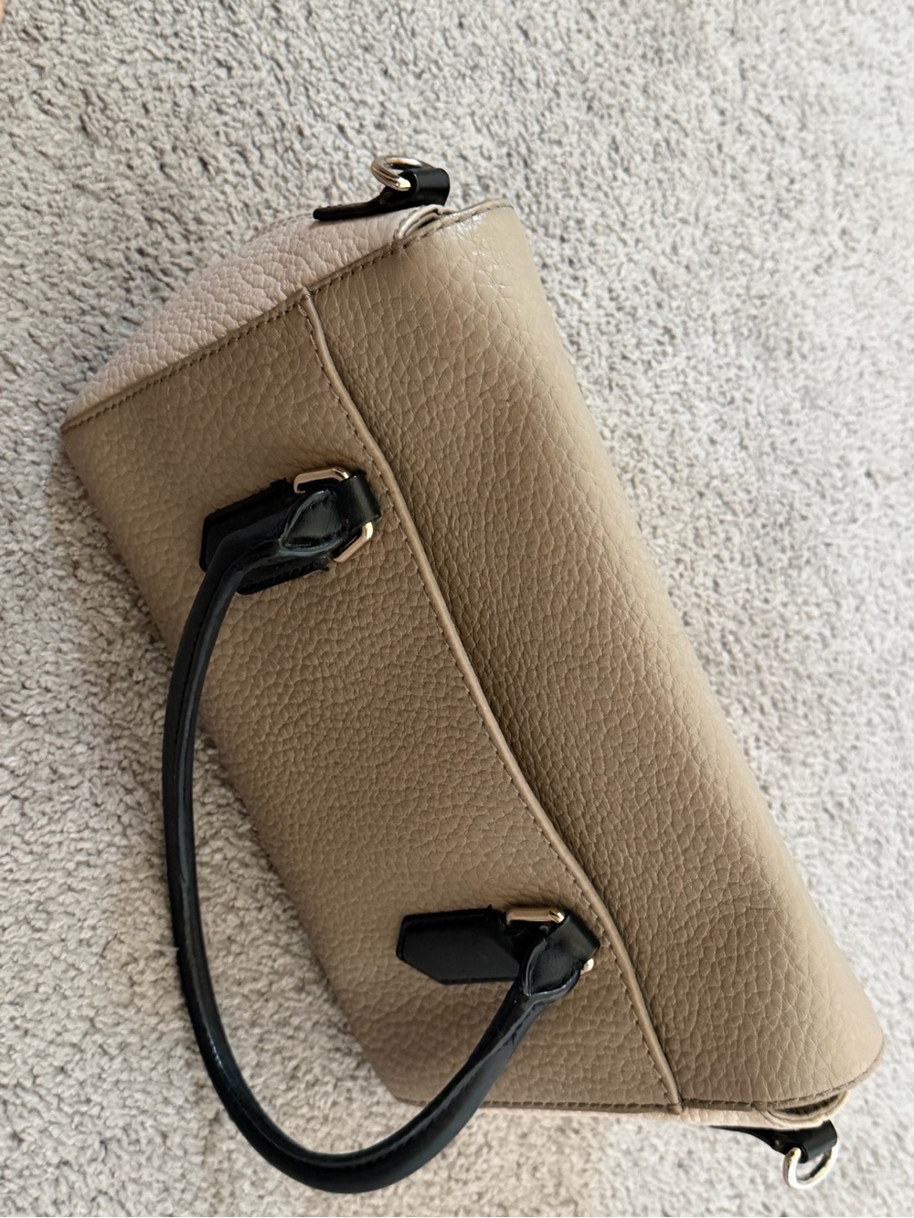 kate spade Beige Leather Satchel with Black Handles and Gold Plate - Picture 2 of 4